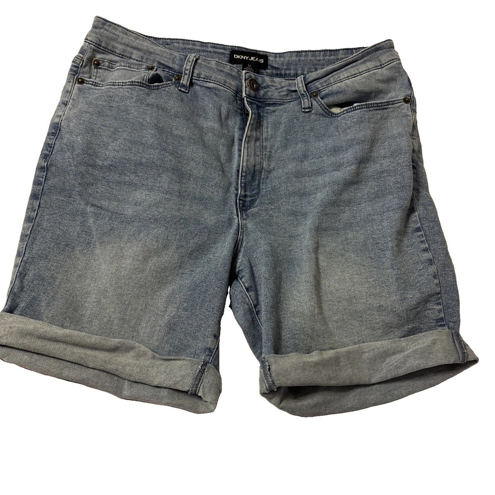 DKNY Jeans Womens High Rise Cuffed Denim Bermuda Shorts Light Blue Wash 12
